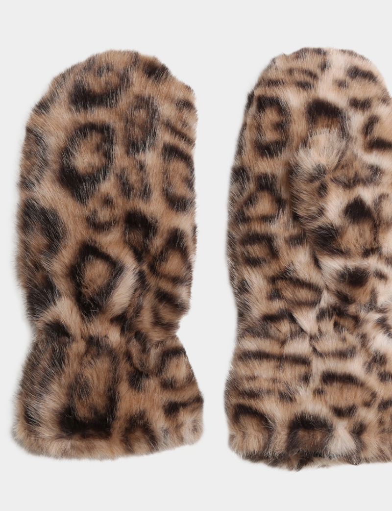 Fashion City Leopard Faux Fur Mitts Light
