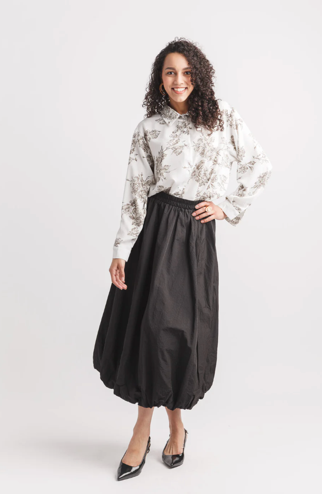 Papillon Bubble Hem Midi Skirt Black