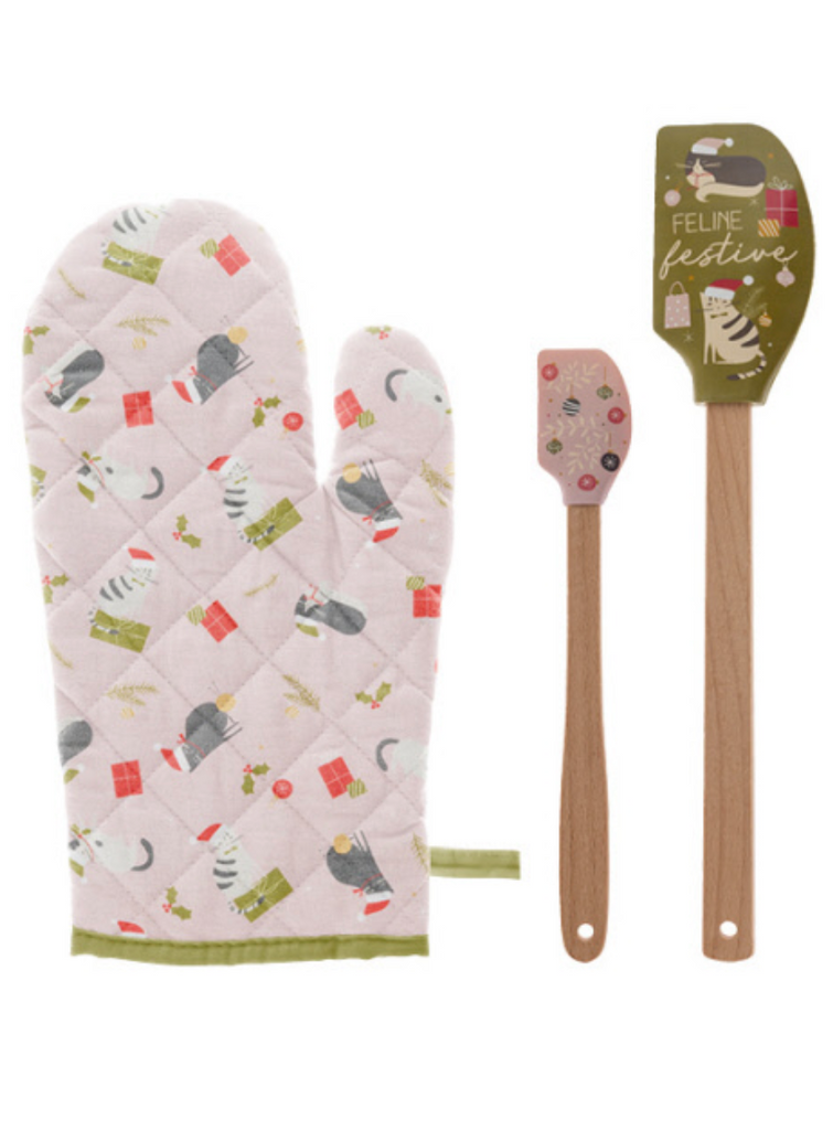 Karma Cat Holiday Oven Mitt & Spatula Set