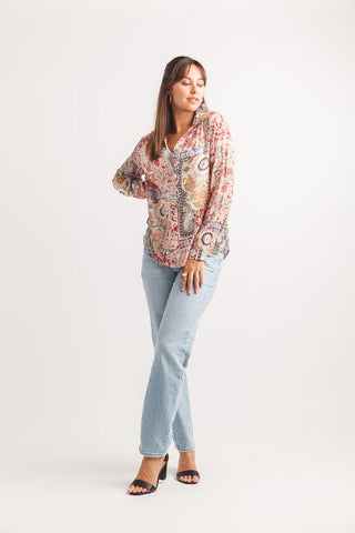 Papillon Patchwork Print Blouse Pink