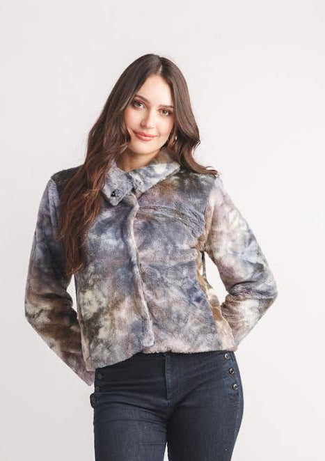 Papillon Tie Dye Faux Fur Jacket Navy