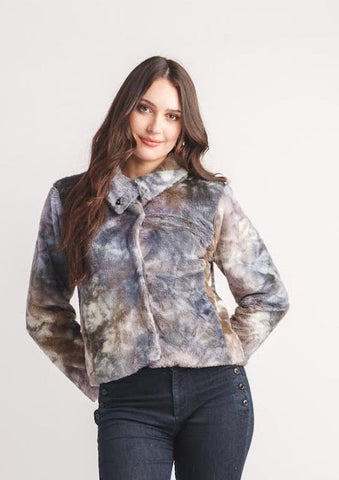 Papillon Tie Dye Faux Fur Jacket Navy