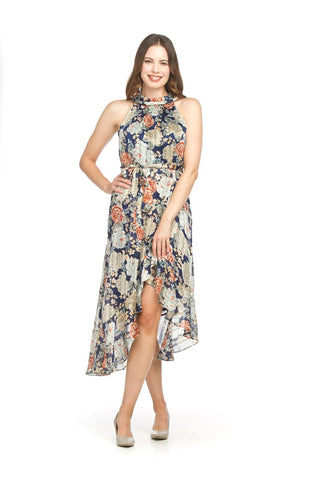 Papillon Floral Hi Low Halter Dress Navy