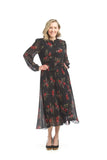 Papillon Pleated Floral Midi Dress Black