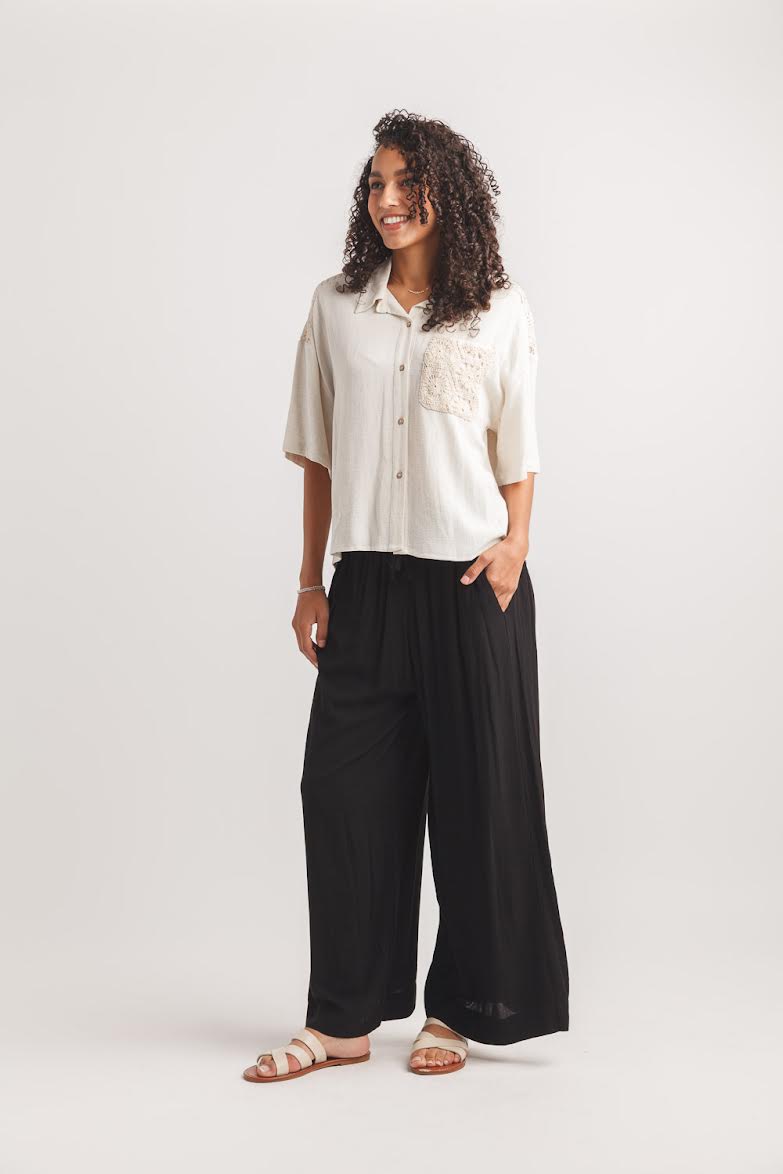 Papillon Wide Leg Elastic Pant Black