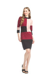 Papillon Patchwork Mock Neck Sweater Dress Wine