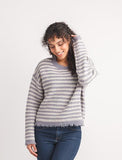 Papillon Stripe Knit Fringe Sweater Blue