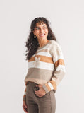 Papillon Stripe Floral Crochet Sweater Mustard
