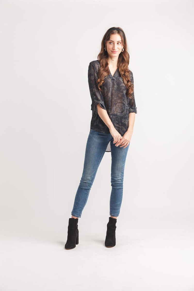 Papillon Floral Button Shirt Black Print