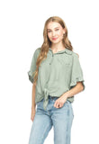 Papillon Ruffle Sleeve Blouse Khaki