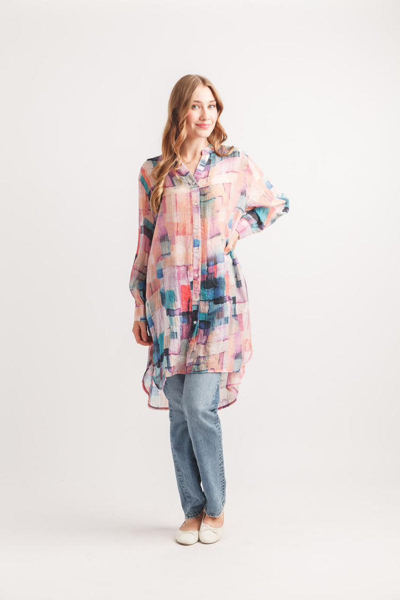 Papillon Abstract Print Button Tunic Pink
