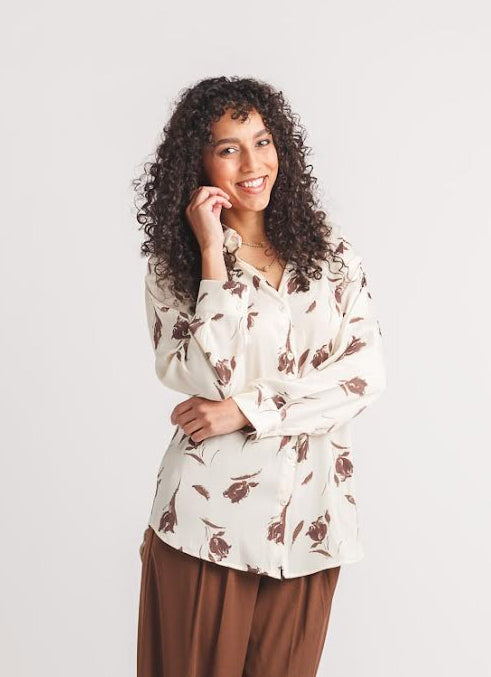 Papillon Floral Button Down Blouse Cream