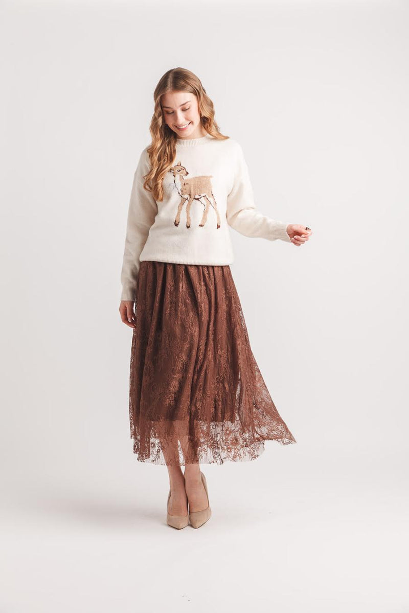 Papillon Lace Skirt In Chocolate