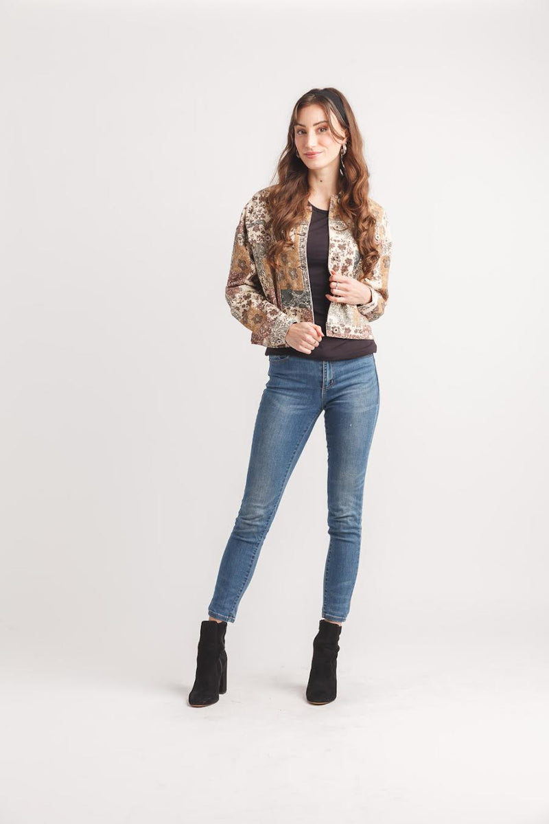 Papillon Patch Print Denim Jacket Beige
