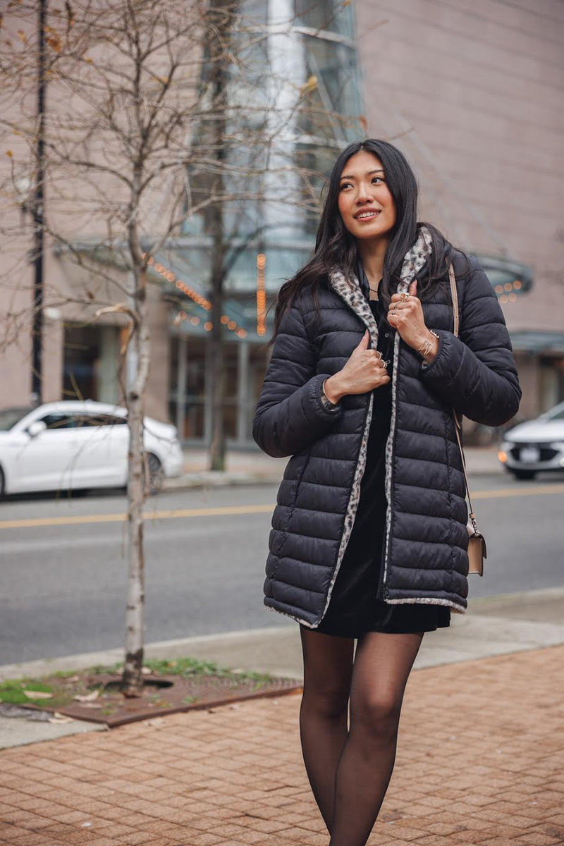 Papillon Reversible Puffer Jacket Black Leopard