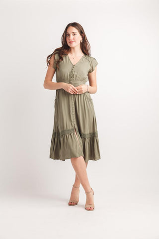 Papillon Natalie Short Sleeve Midi Dress Khaki