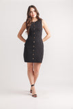 Papillon Sleeveless Button Dress Black