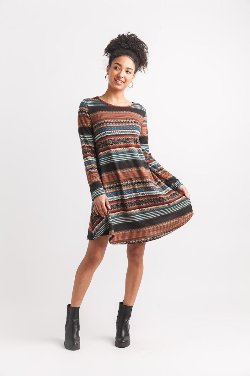 Papillon Fairisle Print Sweater Dress Rust