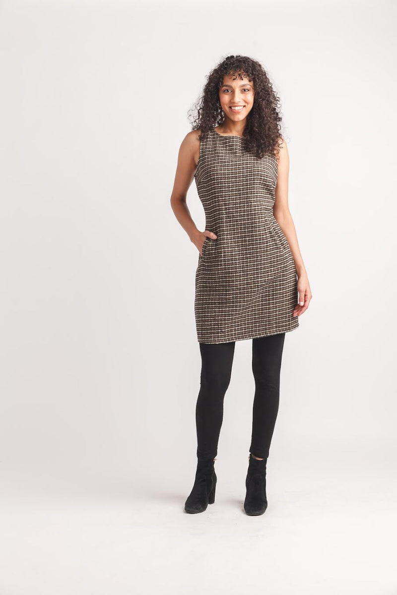 Papillon Plaid Pocket Dress Beige