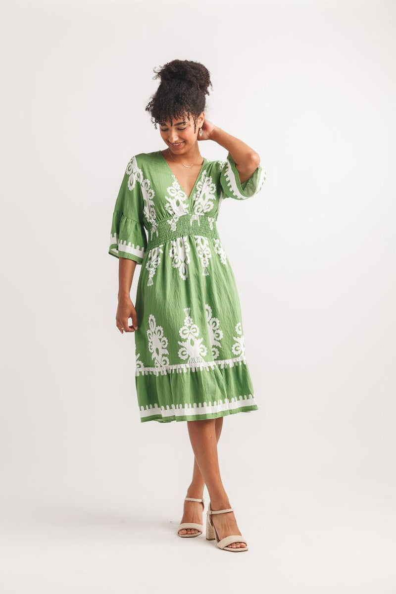 Papillon Boho Loose Sleeve Dress Green
