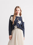 Papillon Crochet Flower Pullover Navy