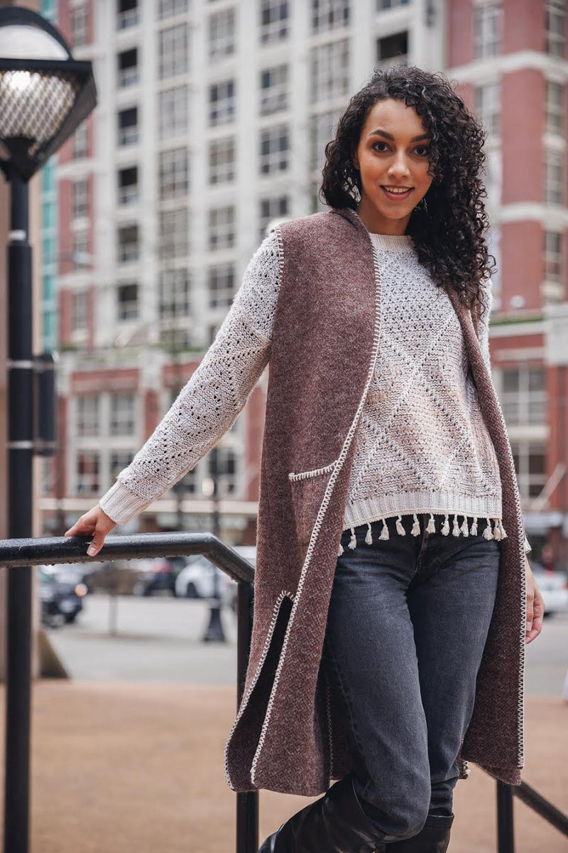 Papillon Knit Long Vest Chocolate