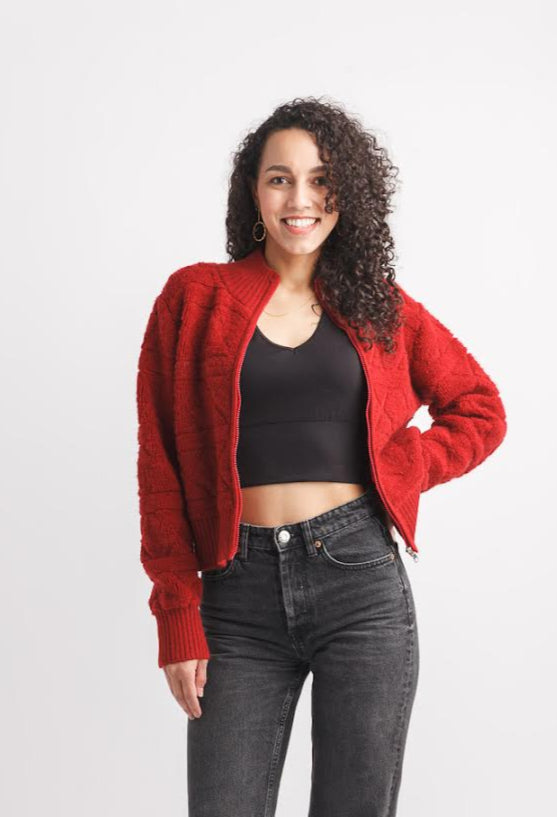 Papillon Rib Bomber Jacket In Red