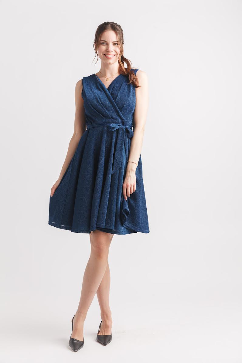 Papillon Sparkle Wrap Dress Navy