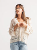 Papillon Embroidered Mesh Cardigan Beige