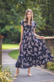 Papillon Paige Short Sleeve Maxi Dress Navy Floral