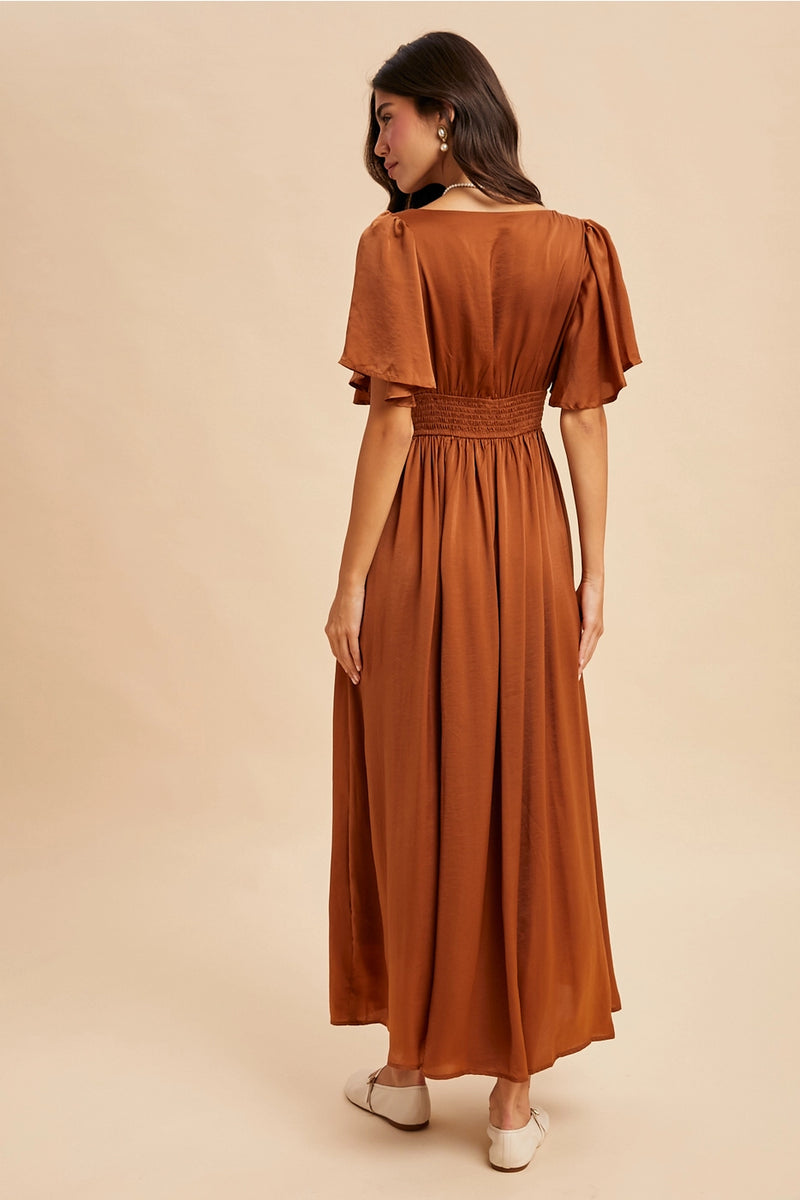 In Loom Satin Lace Maxi Dress Sepia