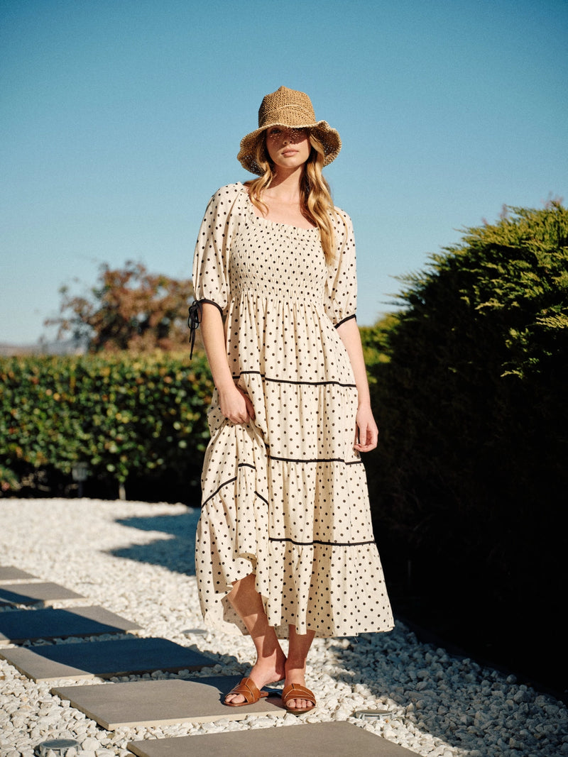 Aaron & Amber Polka Dot Midi Dress Natural