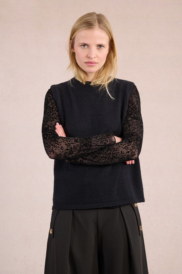 Molly Bracken Fern Sleeveless Knit Sweater Black