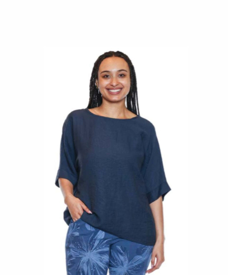 Papa Fashions Short Sleeve Blouse Navy