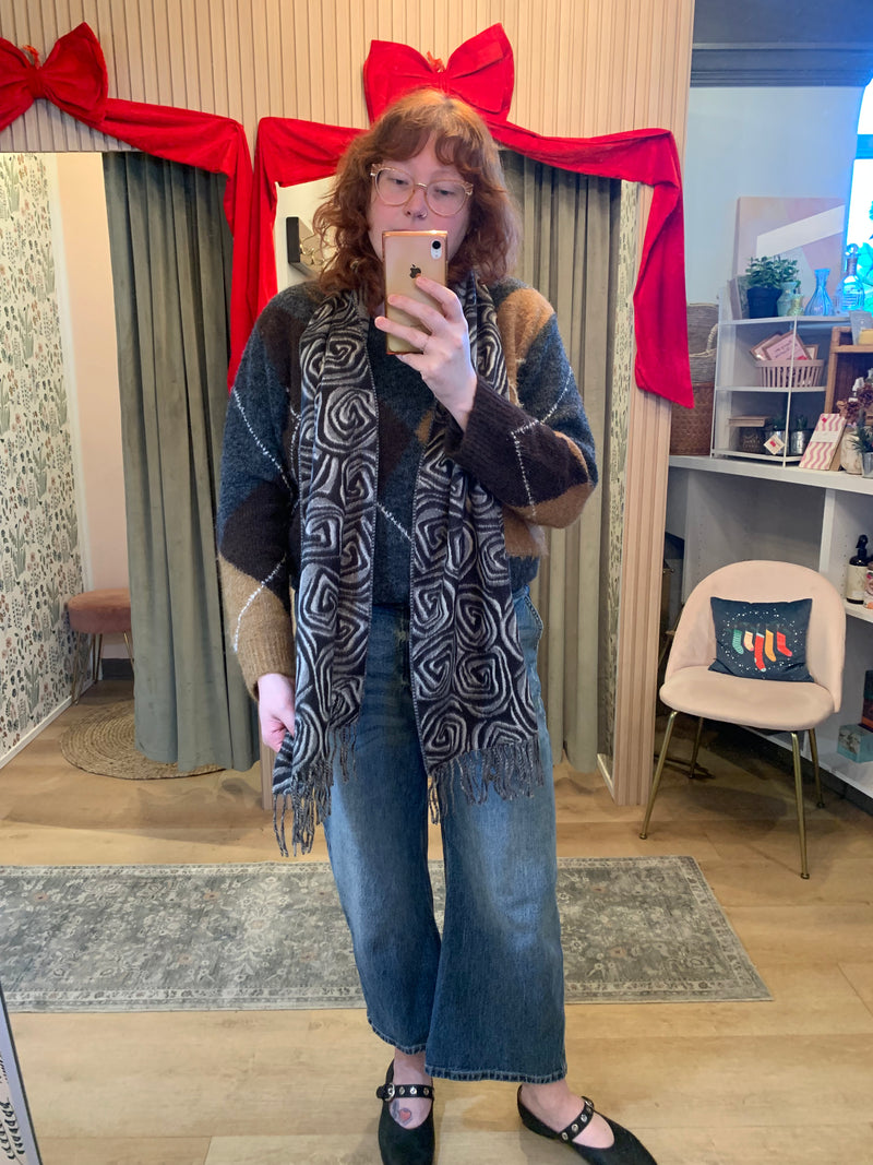 Fraas Black Swirl Cashmink Scarf