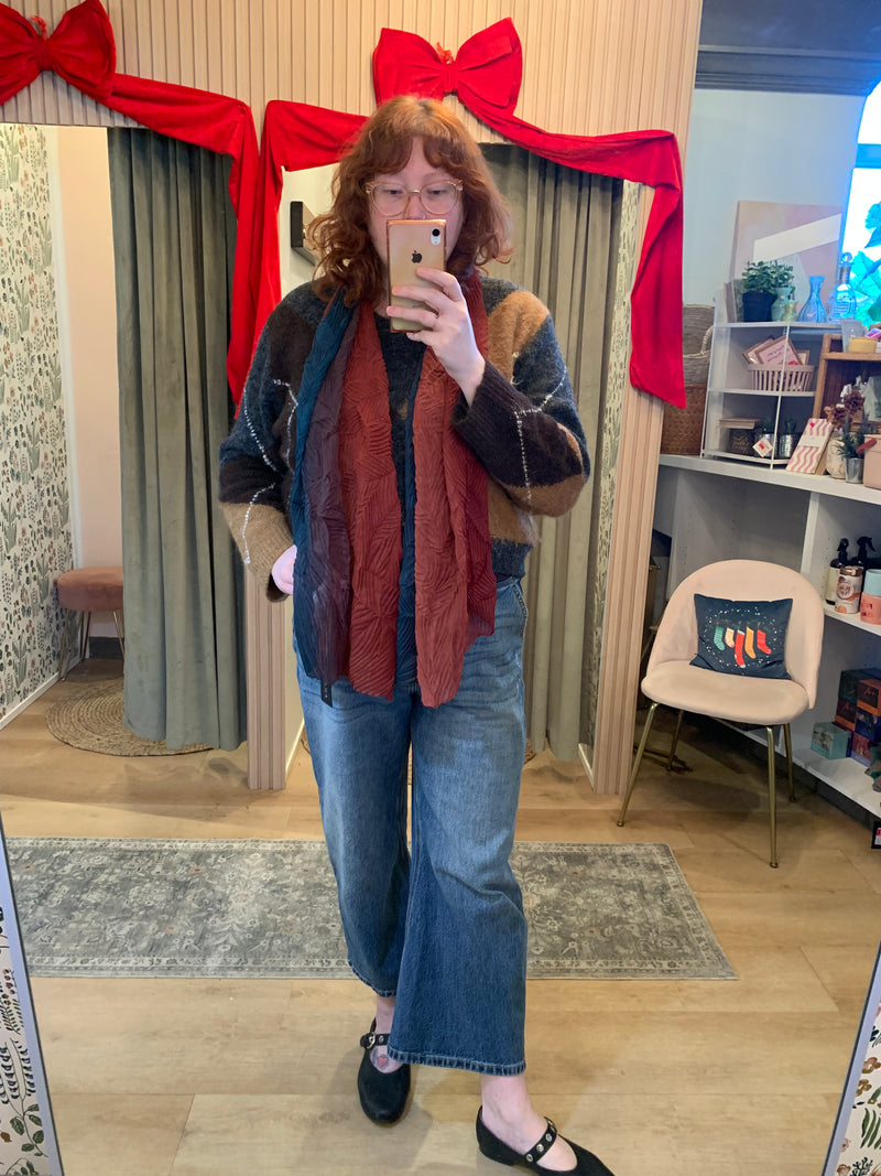 Fraas Crinkle Scarf Red & Blue