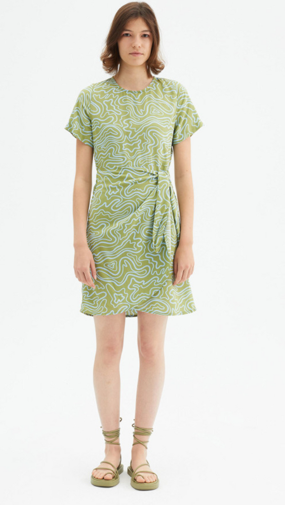 Compania Fantastica Wave Print Tie Dress Olive