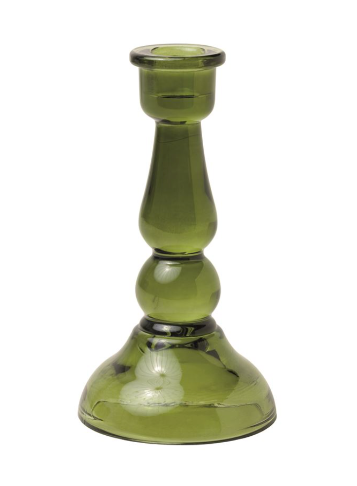 Paddywax Tall Glass Taper Holder Green