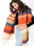 Cest Moi Plush Stripe Tassel Scarf Brick