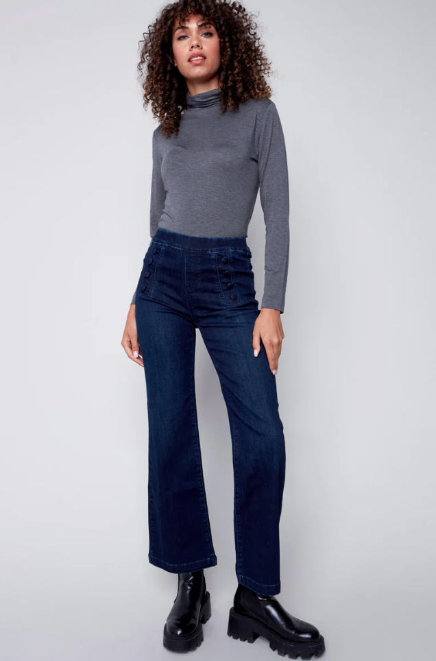 Upcycled patchwork wide leg jeans- regular blue or BLACK denim