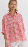 Entro Plaid Oversized Blouse Pink