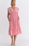 Entro V Neck Ruffle Dress Pink