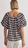 Entro Gingham Puff Sleeve Blouse Black