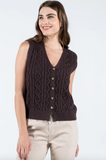 Cest Moi Button Down Cable Vest Coffee