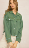 Entro Cropped Denim Jacket Green