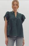 Entro Flutter Sleeve Blouse Green