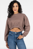 Cest Moi Fleece Crop Pullover Mocha