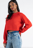 Cest Moi Cropped Crew Sweater Red Hot