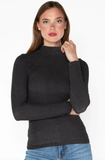 Cest Moi Long Sleeve Bamboo Mock Neck Heather Black