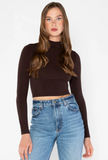 Cest Moi Cropped Bamboo Mock Neck Brown